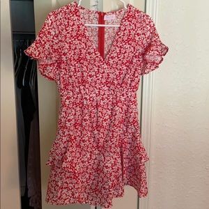 Pink lily red flower dress